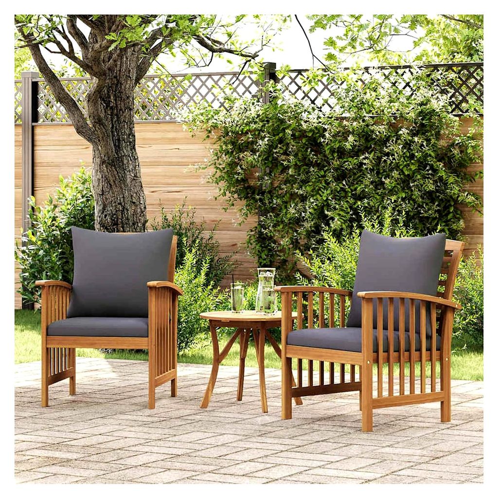 Gartenstühle mit Kissen 2 Stück aus Akazienmassivholz, Stapelstühle für Balkon und Garten