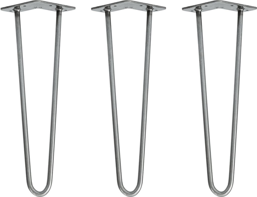 Natural Goods Berlin HAIRPIN Legs, Haarnadelbeine, Möbelfüße, Tischbeine, Industrial Silber, 40 cm, 2 Streben, 3 Stück