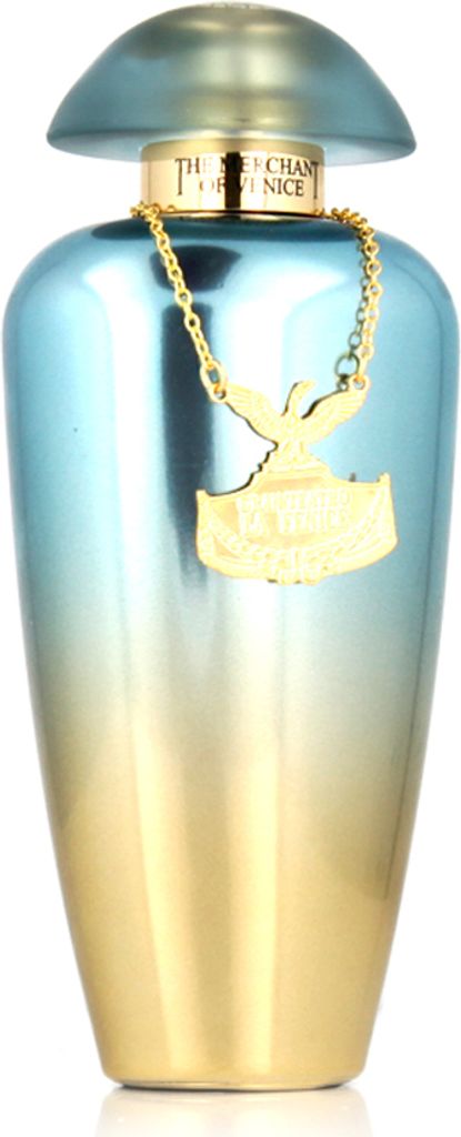 A perfume bottle with a gradient color scheme.