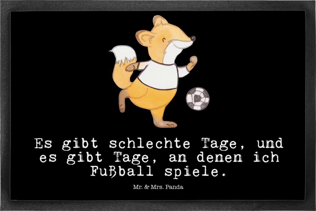 Mr. & Mrs. Panda Schmutzmatte Fuchs Fußball spielen 50 x 75 cm - Schwarz - Geschenk, Schmutzfangmatte, Fußabstreifer, Fussmatte, Fußballerin, fu...