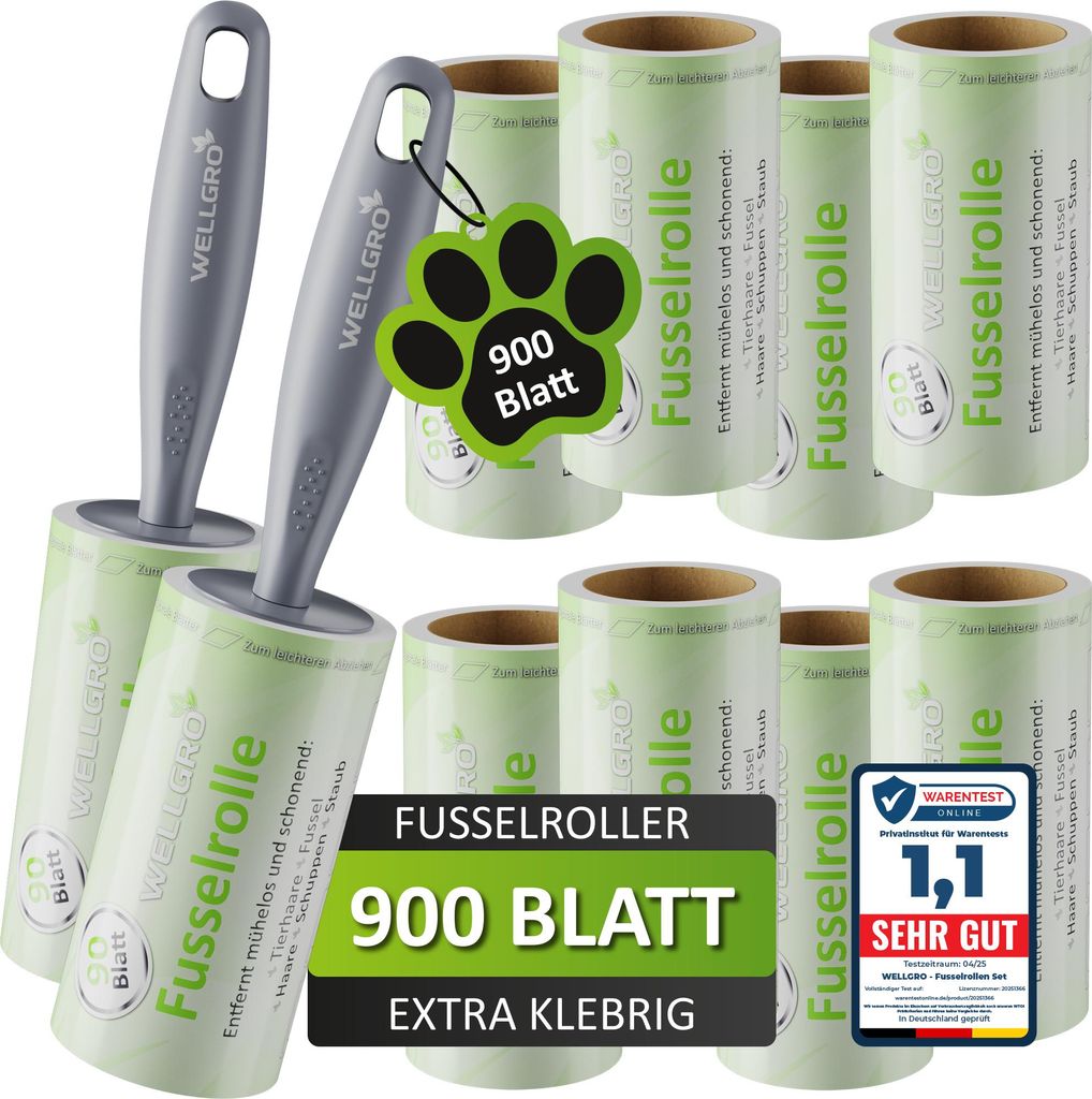 WELLGRO Fusselrolle Tierhaare 10 Rollen mit 900 Blatt 2 Produktbild 