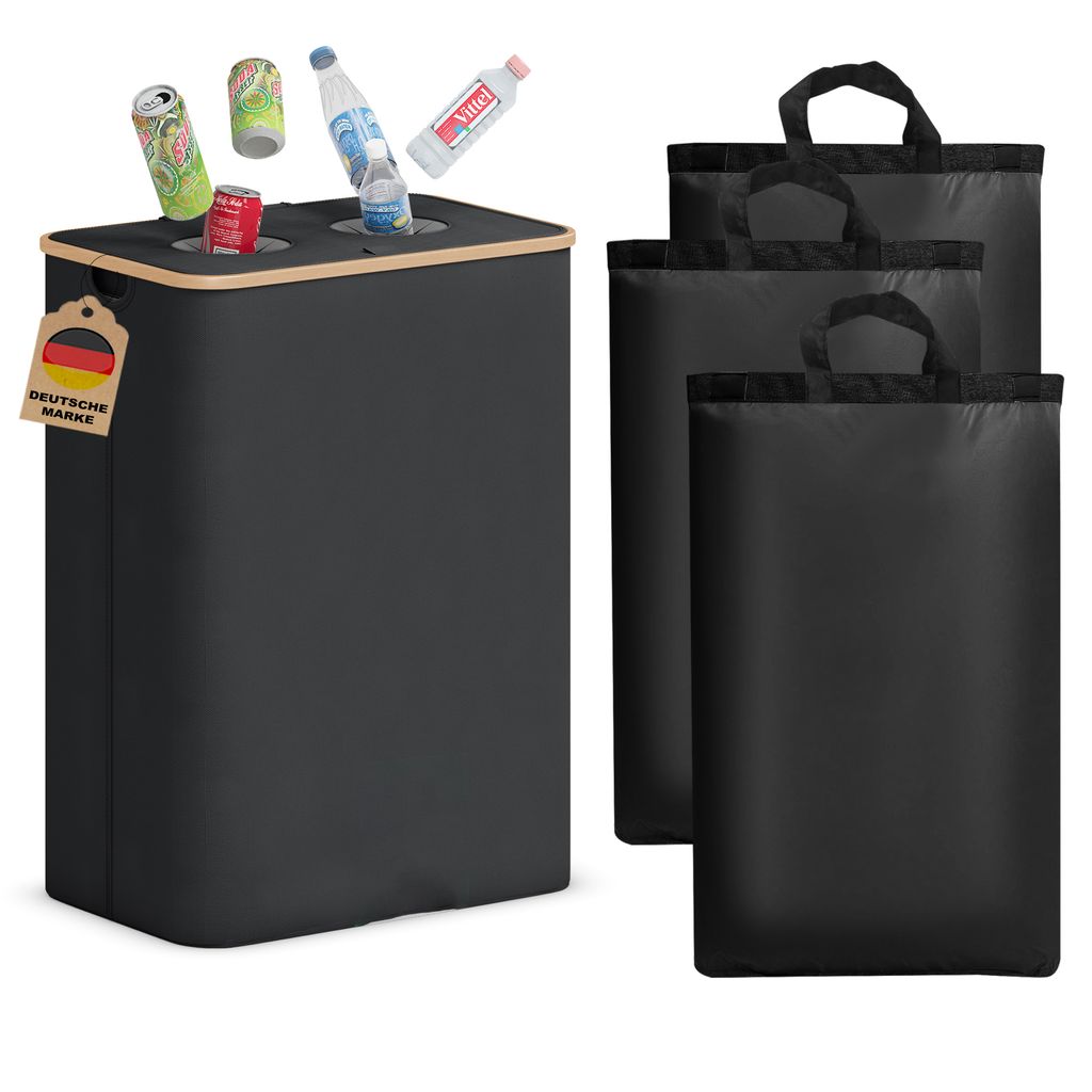 Adeldream 140L 2 Fächer Pfandflaschen Sammelbehälter, Groß Pfandflaschen Aufbewahrung, Behälter Leergut & Altglas Aufbewahrung Schwarz