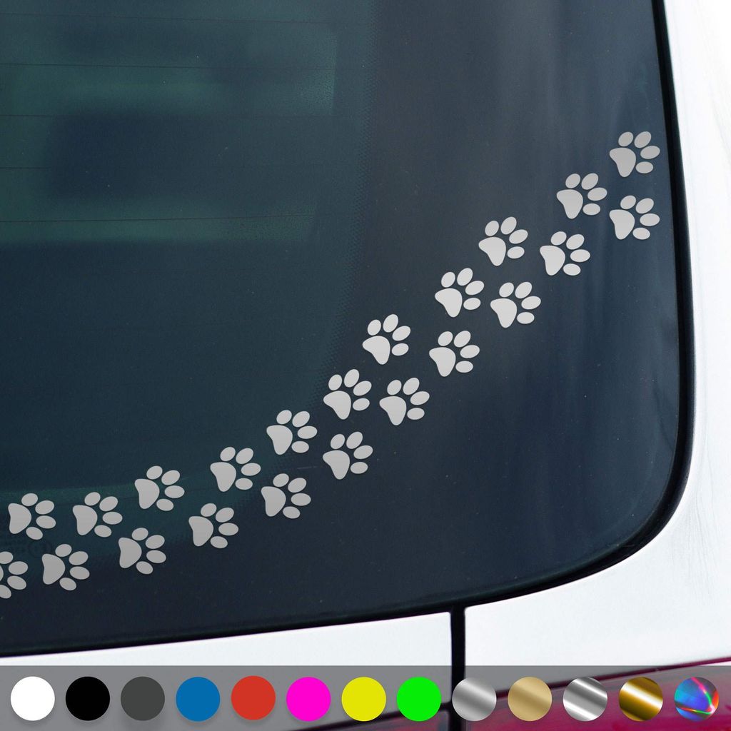 PantherPixel Hundepfoten Aufkleber Tiere Tatzen Katzenpfoten Sticker Auto Geschenkidee Farbe Silber