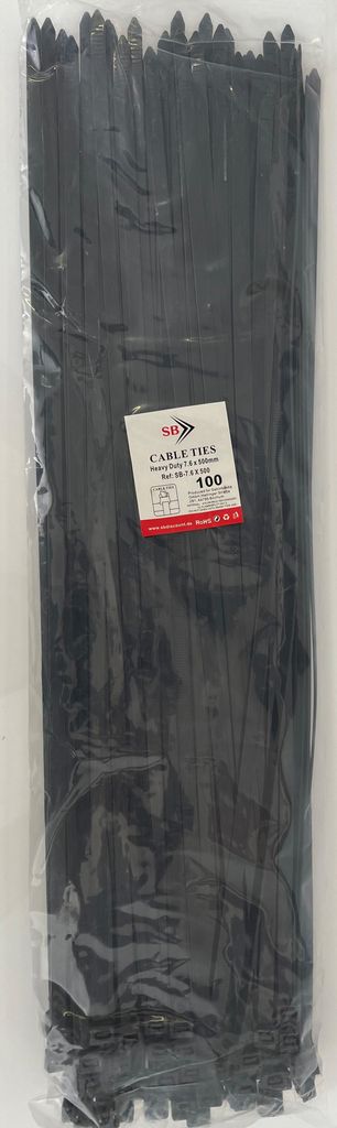 Schwerlast Kabelbinder 500 x 7,6 mm Schwarz UV-beständig Industriequalität