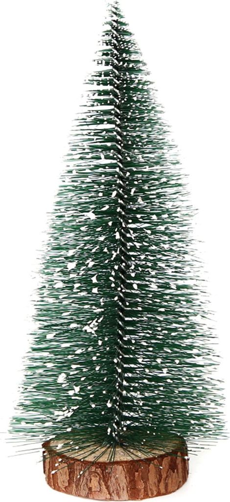 Mini-Weihnachtsbäume, schneebedeckte Flaschenbürstenbäume mit Holzsockel, kleine künstliche Weihnachtsbäume für die winterliche Tischdekoration