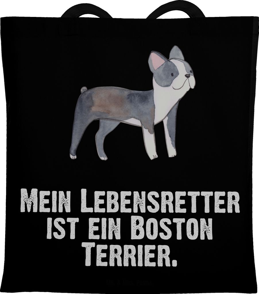 Mr. & Mrs. Panda Stoffbeutel Boston Terrier Lebensretter - Schwarz - Geschenk, Uni Tasche, Laptoptasche, Shopping, Schultasche, Tote Bag