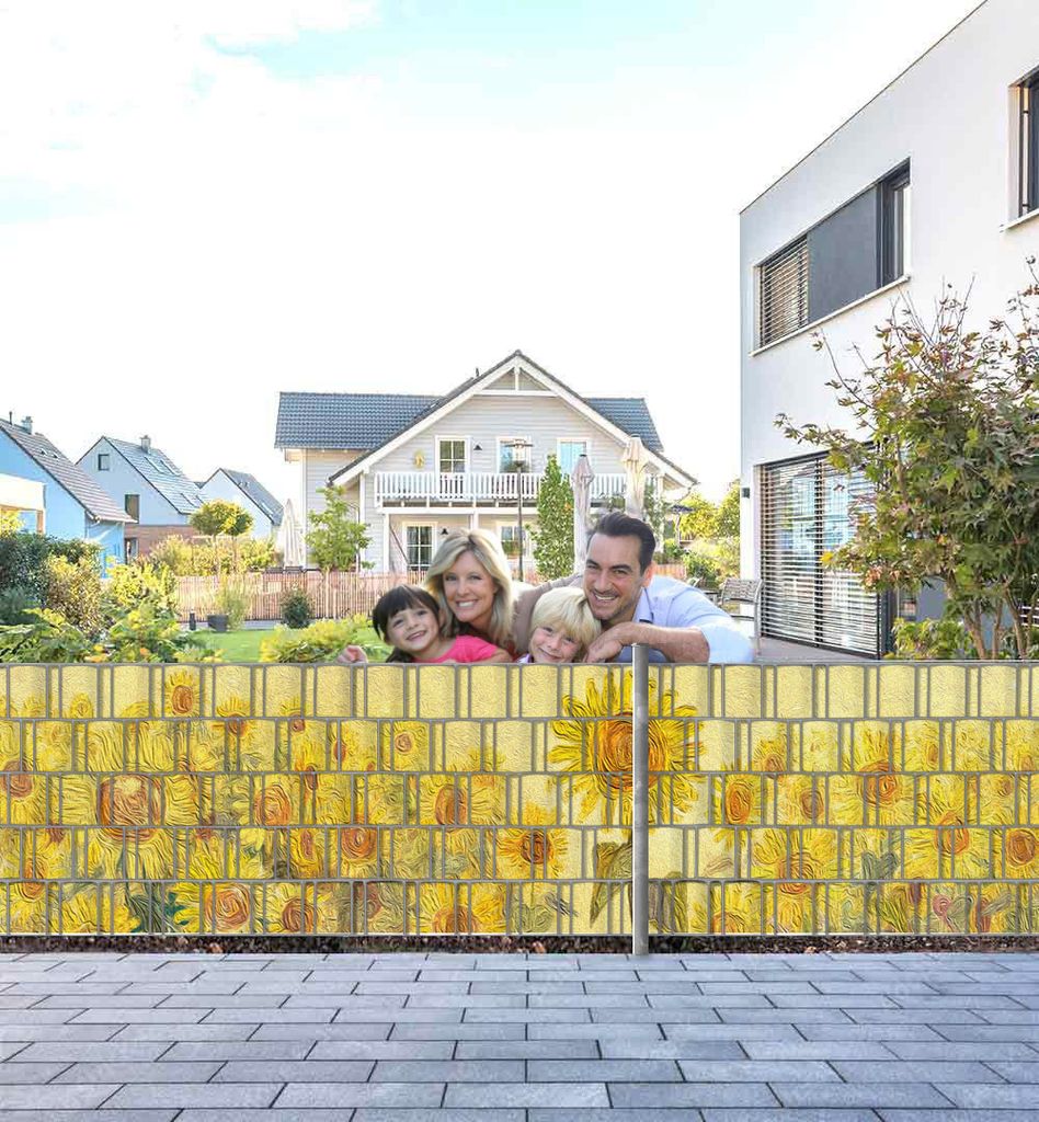 Sichtschutzstreifen Sonnenblumenfeld Sichtschutz Garten Zaun - Teil1 - 5 Streifen - 250x100cm