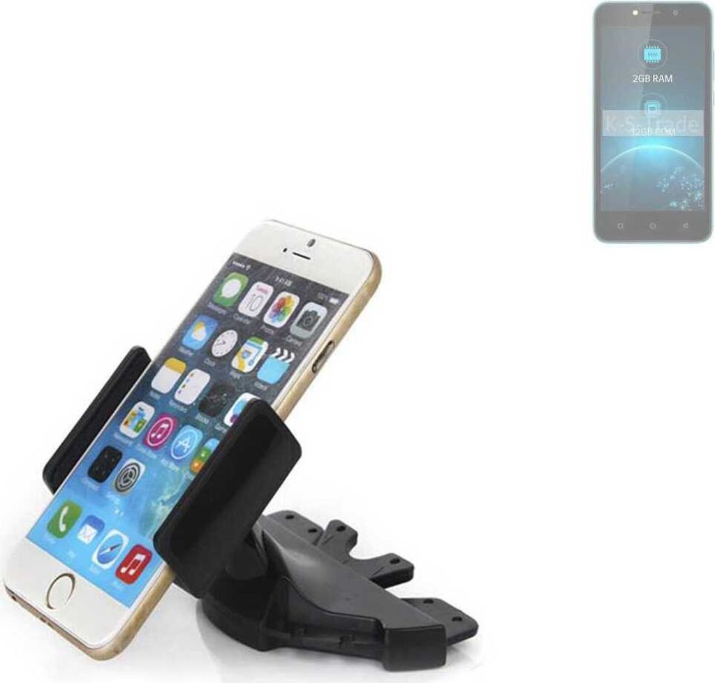 K-S-Trade CD Schlitz Halterung kompatibel mit Lava Z21 Autohalterung KFZ-Halter Radio Handy Halterung 360° drehbar schwarz