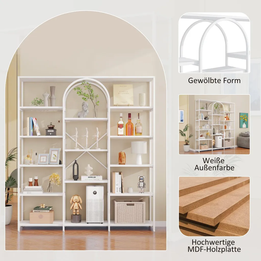 Vitrine Bibliothèque Métal Blanche 180 cm avec Arcs et Étagères Ouvertes