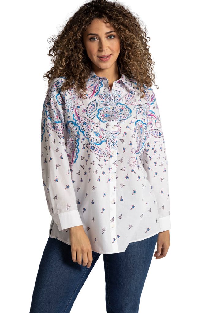 Ulla Popken Hemdbluse, Blütenstickerei, A-Linie, Hemdkragen - 9