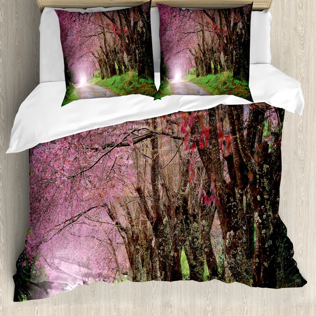 ABAKUHAUS Copripiumino giapponese, Parco di Chiang Mai, antiacaro, adatto a chi soffre di allergie, con federe, 155 cm x 220 cm - 80 x 80 cm, fucsia marrone verde felce