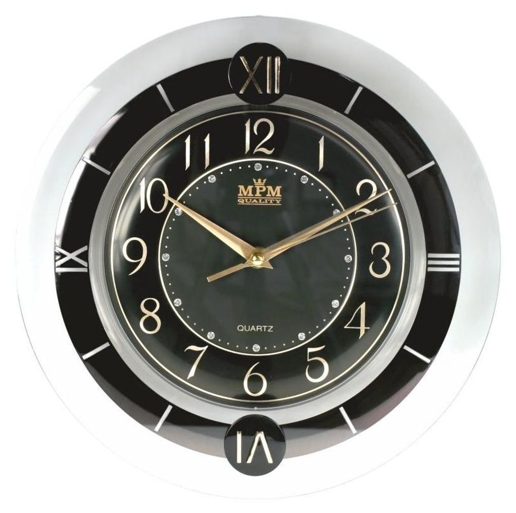 MPM-Quality Wanduhr Kossuth rund 295 mm Kunststoff Schwarz