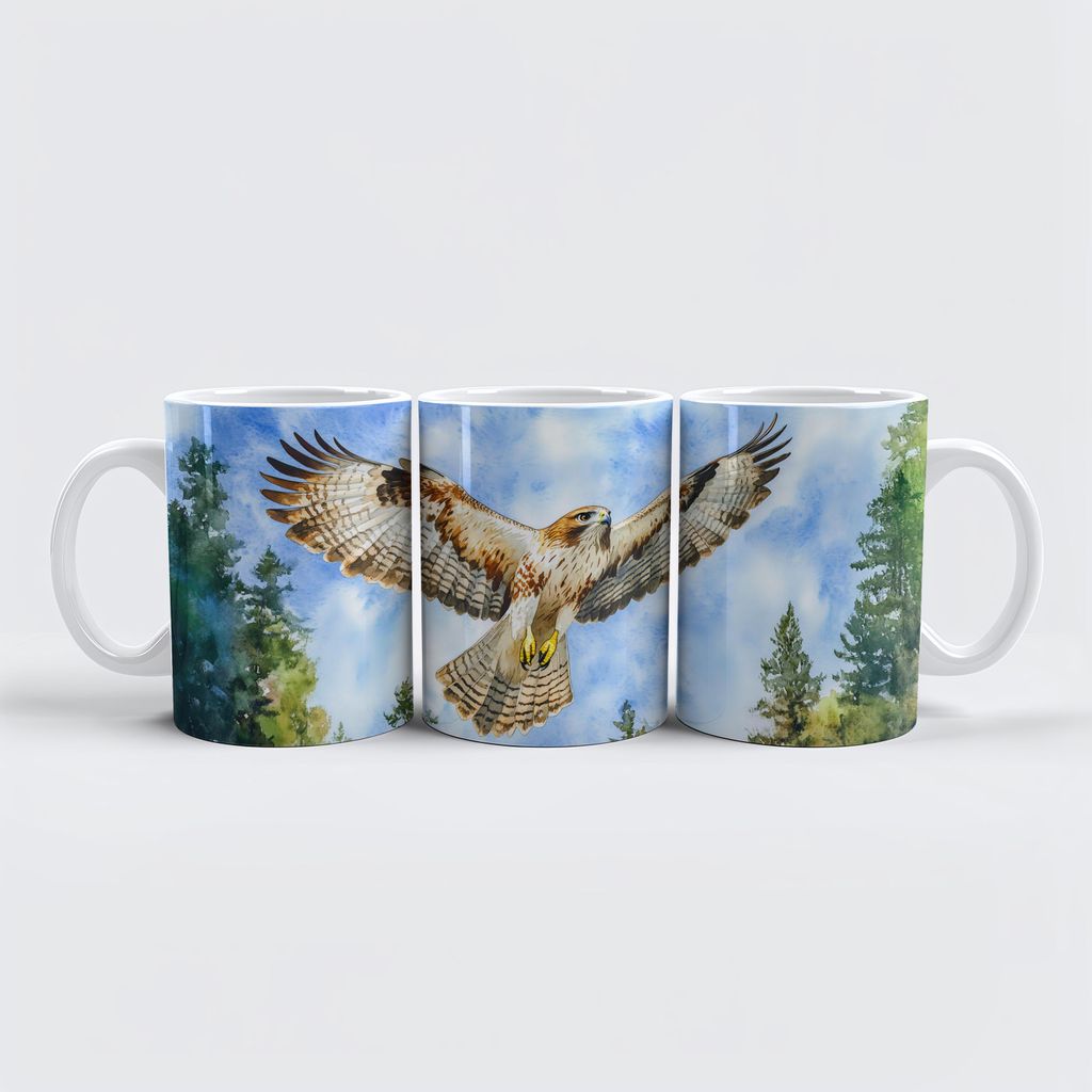 raxxa Premium-Tasse "Buzzard flying over a pine forest watercolor painting"