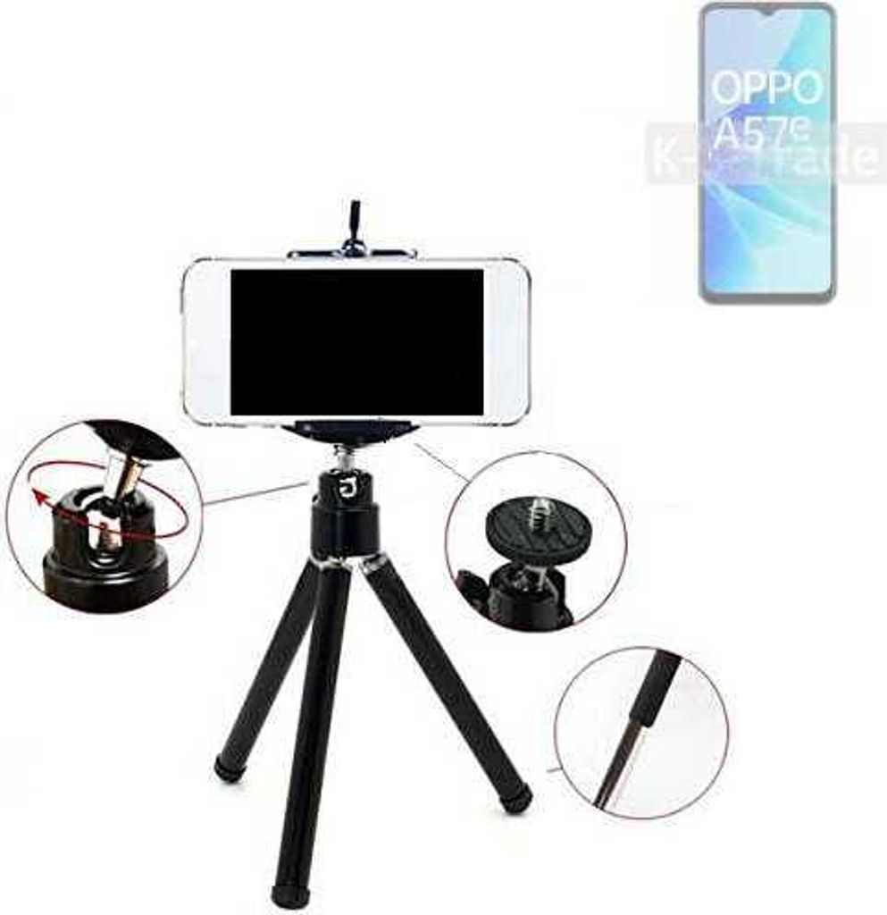 K-S-Trade Smartphone Stativ Dreibein kompatibel mit Oppo A57e Tripod aus Aluminium Klemmstativ Stativ Adapter für Mobiltelefone schwarz 1x