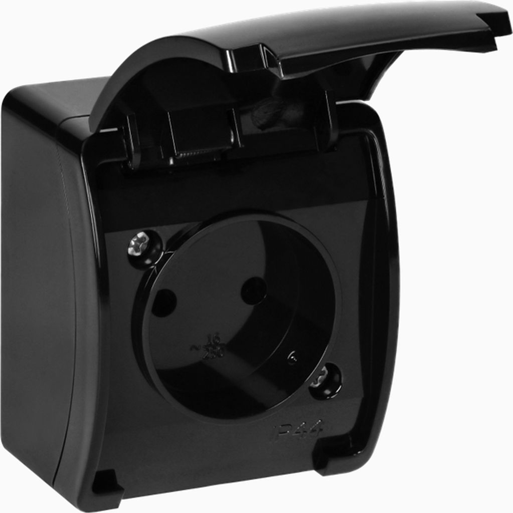 Aufputz Einzelsteckdose Wandsteckdose Steckdose IP44 schwarz
