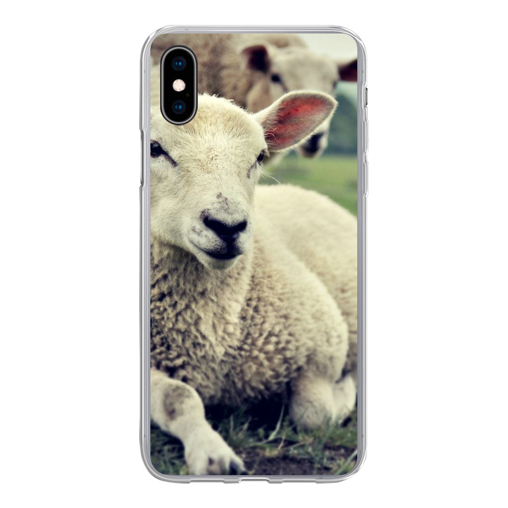 MuchoWow Handyhülle Schutzhülle Hülle für iPhone Xs Schaf - Lamm - Gras Silikon Softcase Handy Hülle - Handytasche