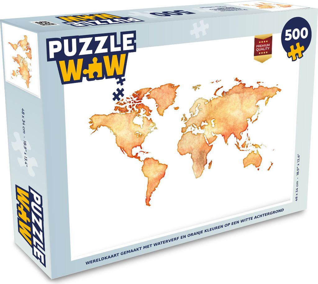 MuchoWow Puzzle 500 Teile Weltkarte - Orange - Aquarell - 500 Teile - Kinder - Selberbauen - Puzzlespiele
