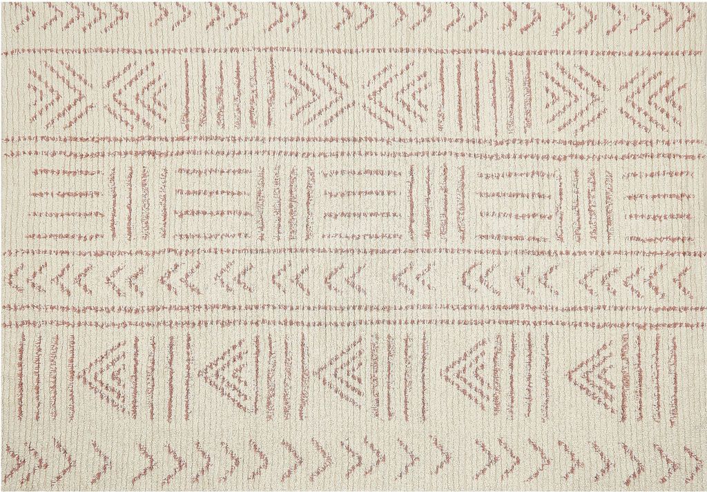 BELIANI Teppich Beige und Rosa Baumwolle Rechteckig 160 x 230 cm Geometrisches Muster Handgetuftet Boho Modern Kurzhaar Fußbodenheizung Geeignet