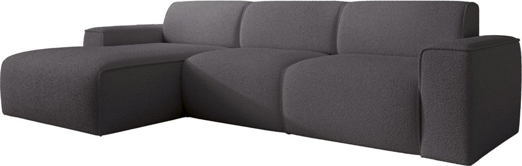 Selsey Bouvi – Ecksofa, Ottomane links, dunkelgrau, Bouclé