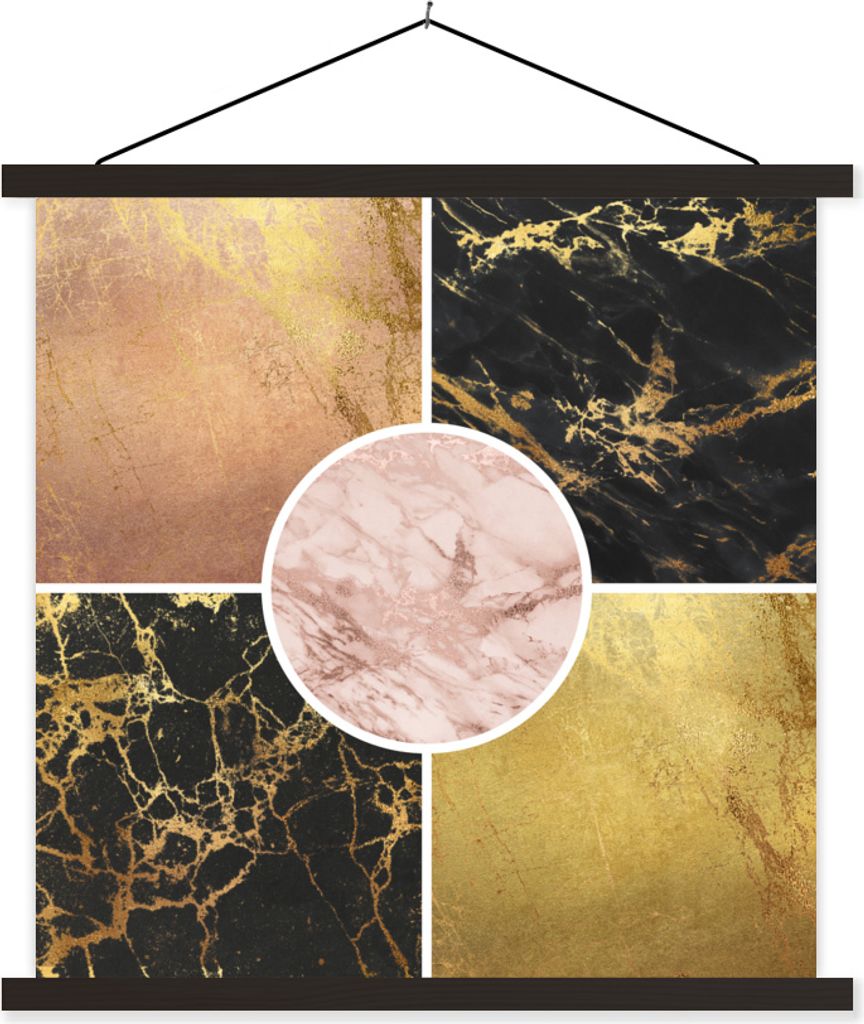 MuchoWow Textilposter Marmor - Gold - Luxus 60x60 cm mit schwarzem Rahmen - Posteraufhänger