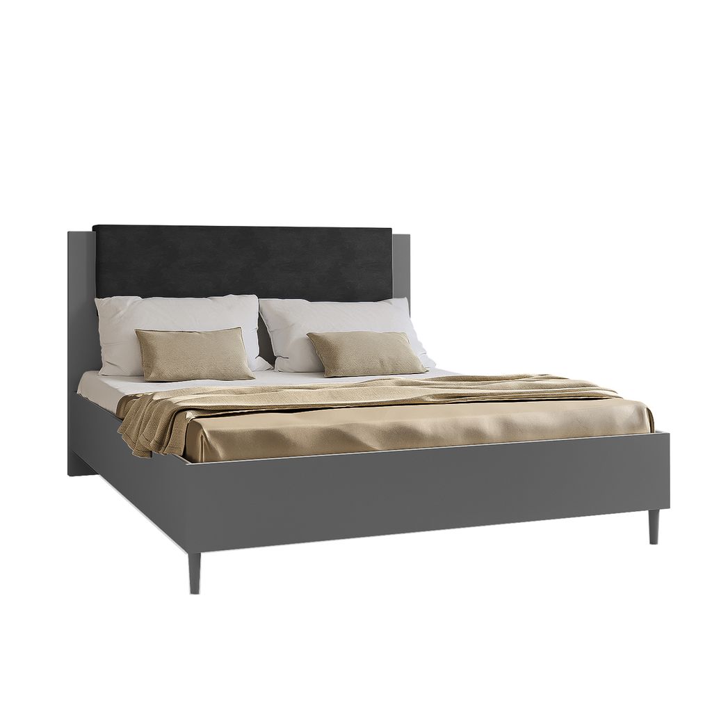 Doppelbett Luk III 160 x 200 cm ohne Matratze Bett mit Lattenrost Jugendbett Kopfteil Bettkasten ohne Nachttisch (grau, Jasmine 100 – schwarz)