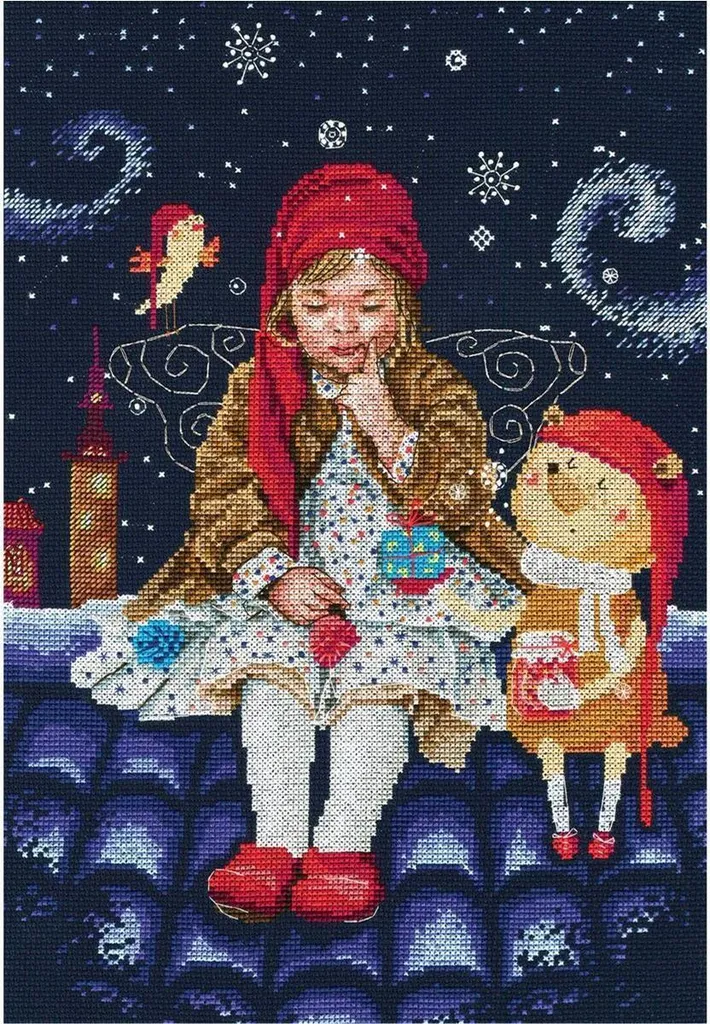 Broderie point de croix compté motif ville et chats 25x35 cm M656