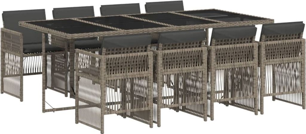9-tlg. Garten-Essgruppe mit Kissen Grau Poly Rattan