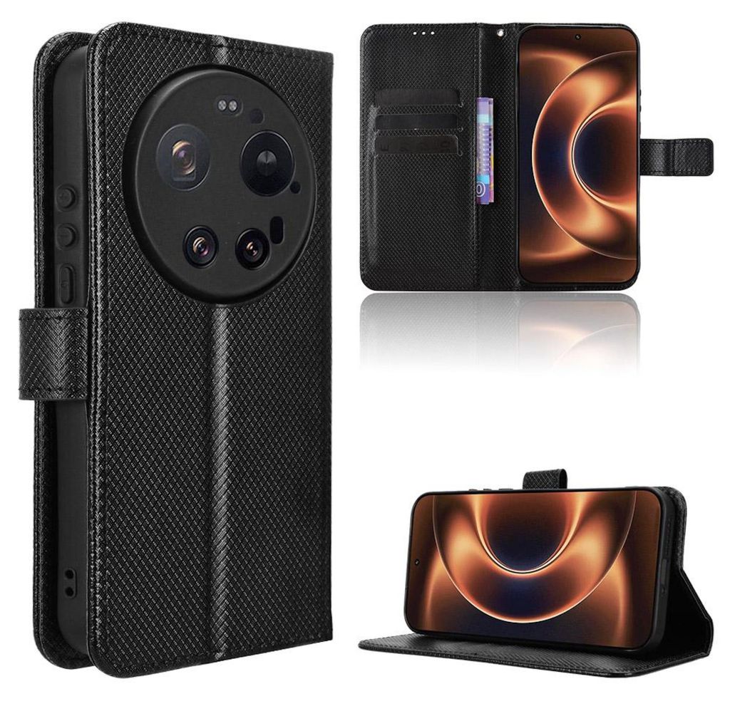 Handy Hülle Fliphülle für Xiaomi 17 Ultra Kunstleder mit Kartenfächern Schwarz