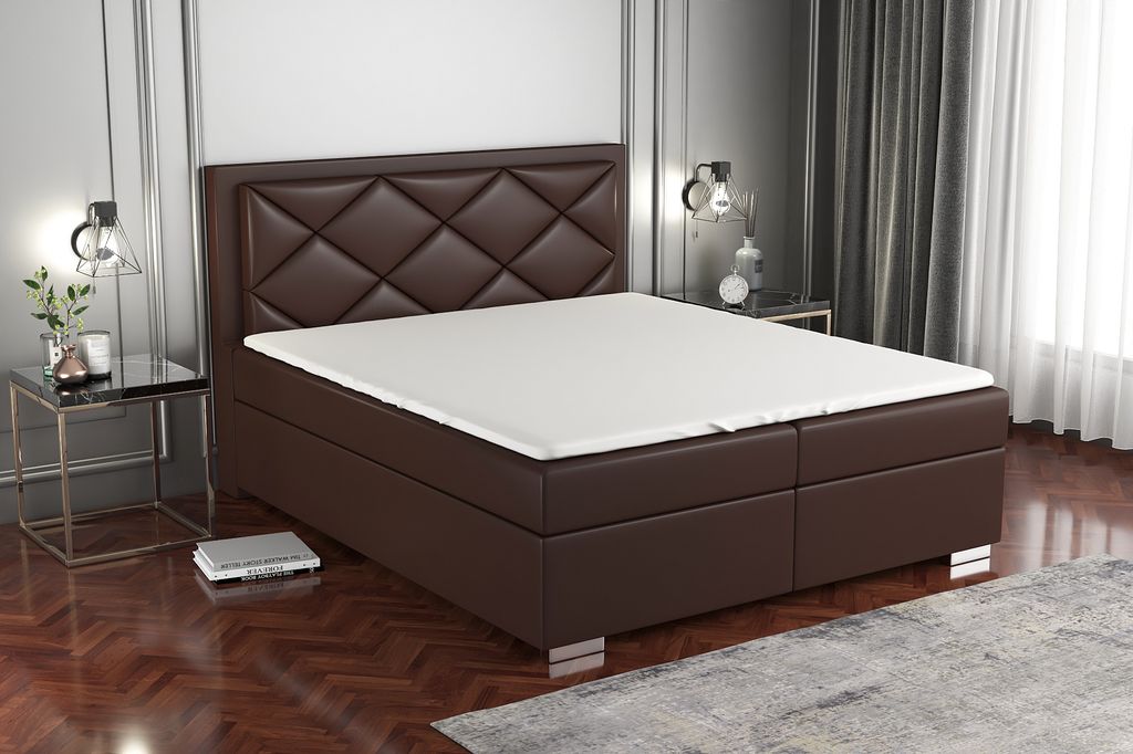 Boxspringbett BERA 140x200 mit 2 Bettkästen, Bonell-Matratze und Topper. Farbe: Braun