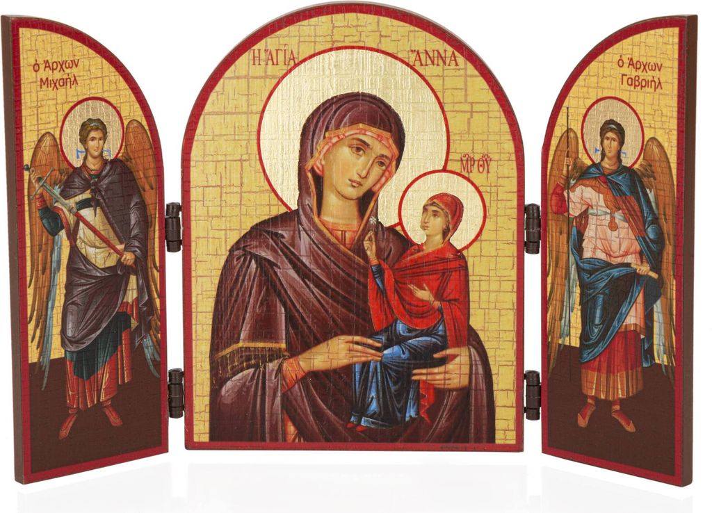 Heilige Anna Triptychon Holz Ikone 25x16cm christlich 11309