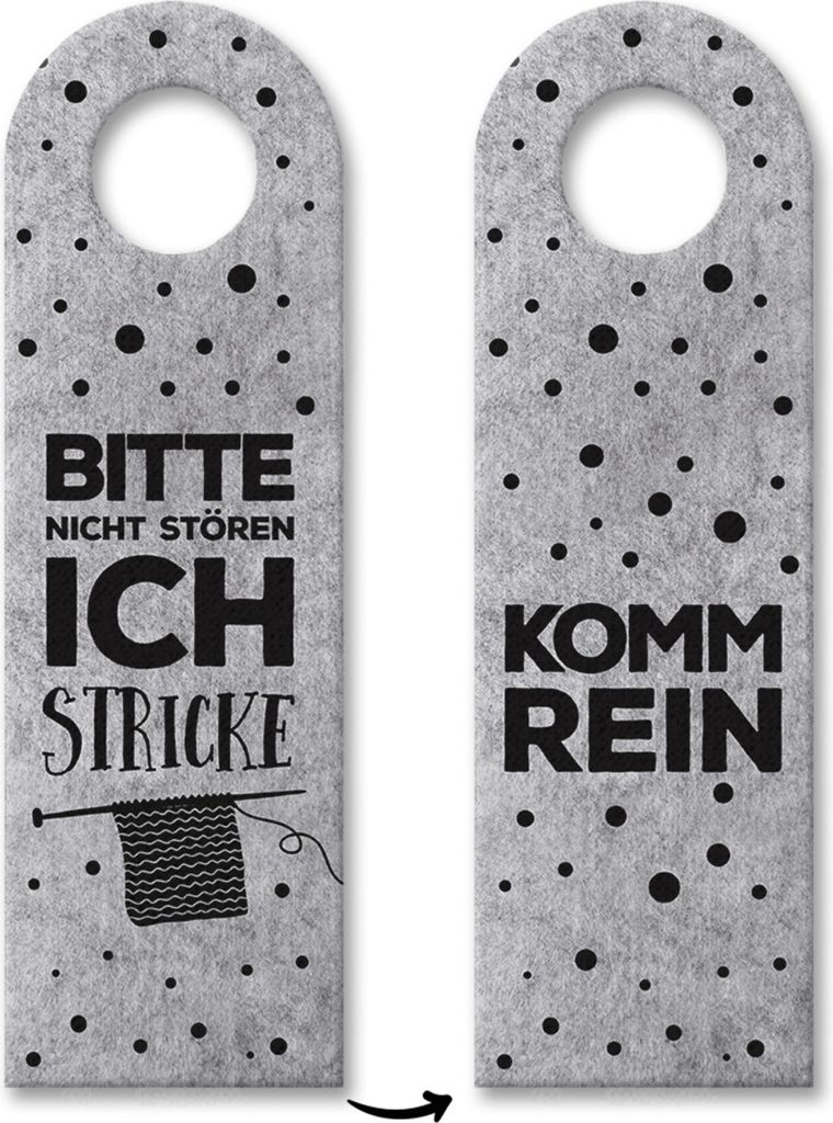 Bitte nicht stören, ich stricke oder Komm rein Türhänger in Grau Stricknadeln