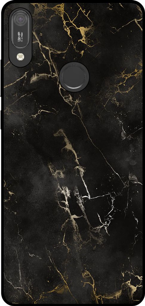Smartphonica Phone Case Fit für Huawei Y6 (2019) mit Marmor-Druck - TPU zurück Abdeckung Fall schwarz Marmor-Design - Schwarz