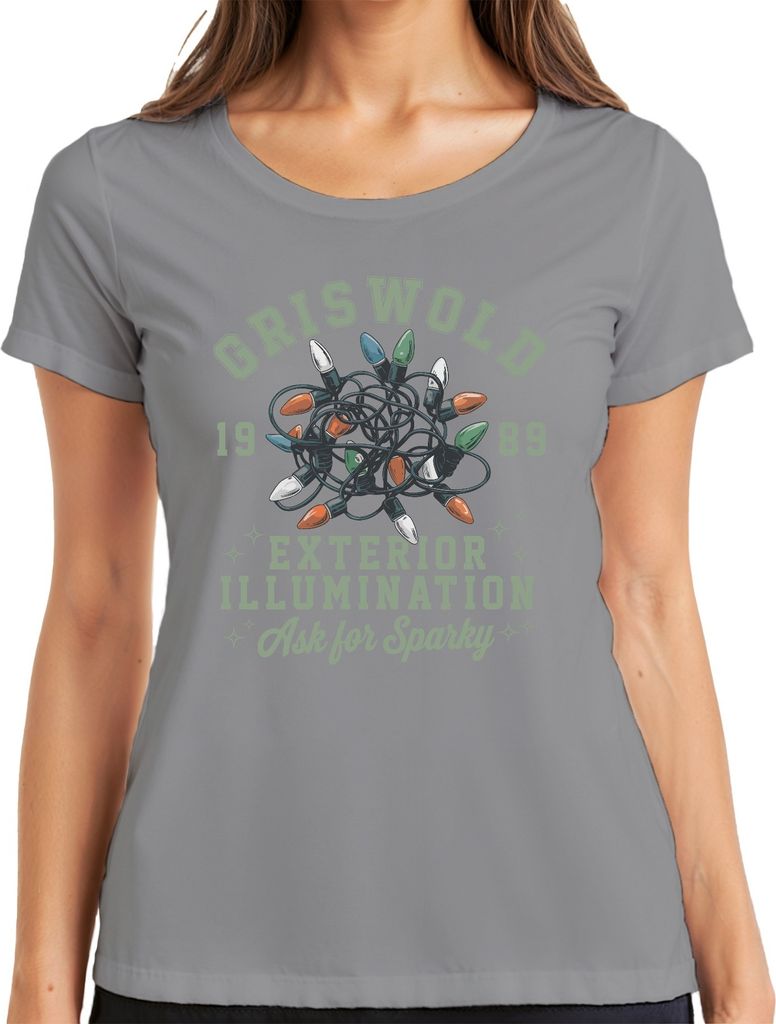 Griswold Exterior Illumination Lichterkette Grün - Weihnachten Christmas Xmas Damen T-Shirt, Grau, 3XL