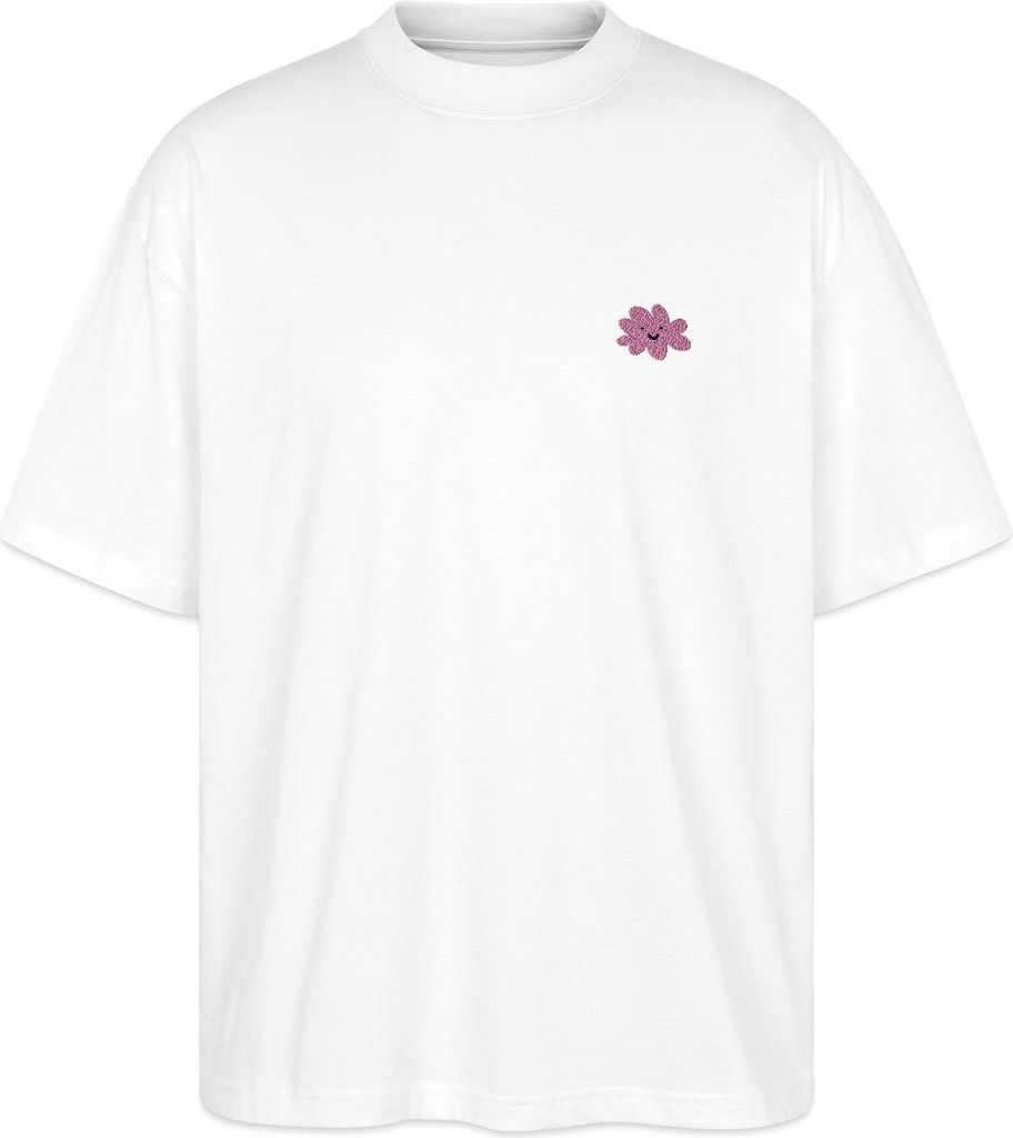 Spreadshirt Fröhliche Rosa Blume Mit Lächelndem Gesicht Oversize Uni T-Shirt, S, Weiß