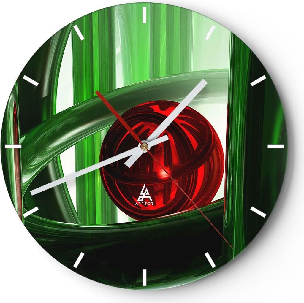 Wanduhr - Rund - Glasuhr - Computergrafik 3d modern Komposition - 30x30cm - Schleichendes Uhrwerk - Lautlos - zum Aufhängen bereit - Dekoration Mo...