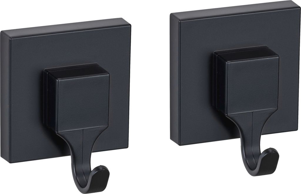 WENKO Vacuum-Loc Wandhaken Mod. Quadro Schwarz, 2er Set, Befestigen ohne Bohren