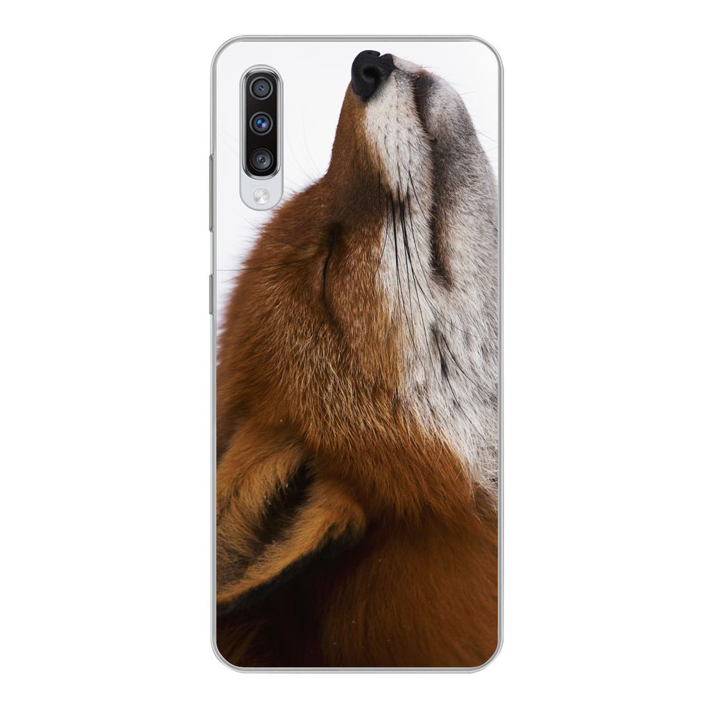 MuchoWow Handyhülle Schutzhülle Hülle für Samsung Galaxy A70 Fuchs - Nase - Weiß Silikon Softcase Handy Hülle - Schutzhaube