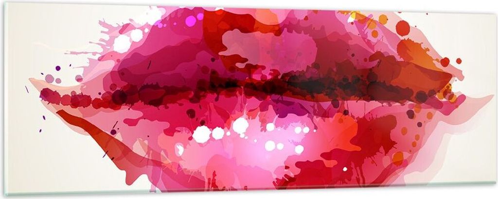 Bilder auf glas - Rote Lippen glänzend Lippe Glanz - 90x30cm - Glasbilder - Wandbilder - Kunstdruck - zum Aufhängen bereit - Wanddekoration aus G...