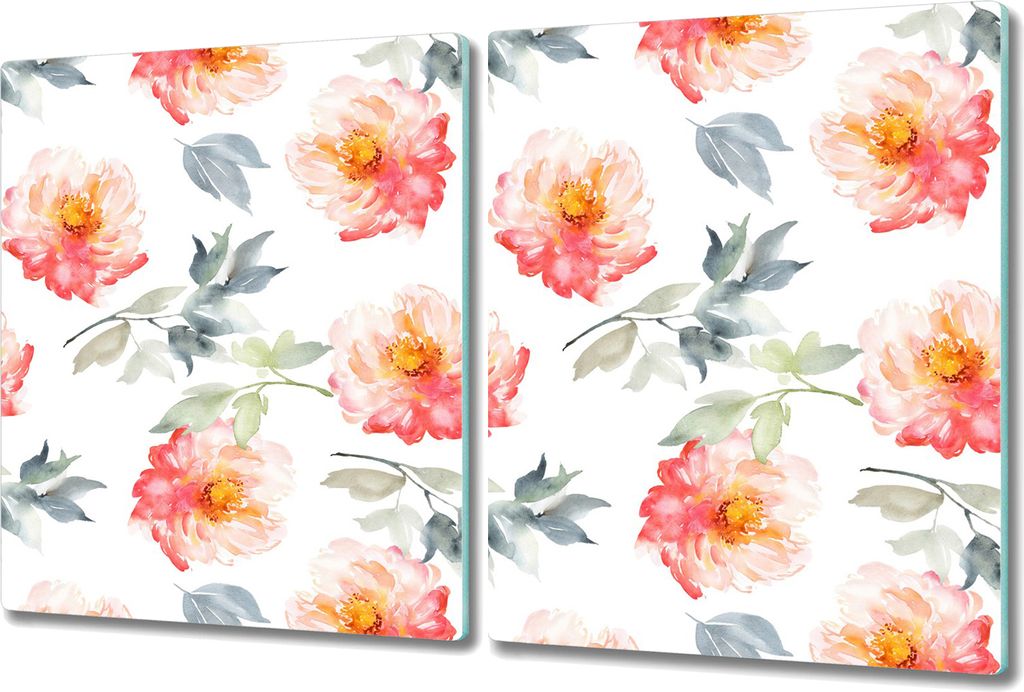 Glas Schneidebrett Herdabdeckplatten Schneideplatten - 2x 40x52 cm - Aquarell Blumen