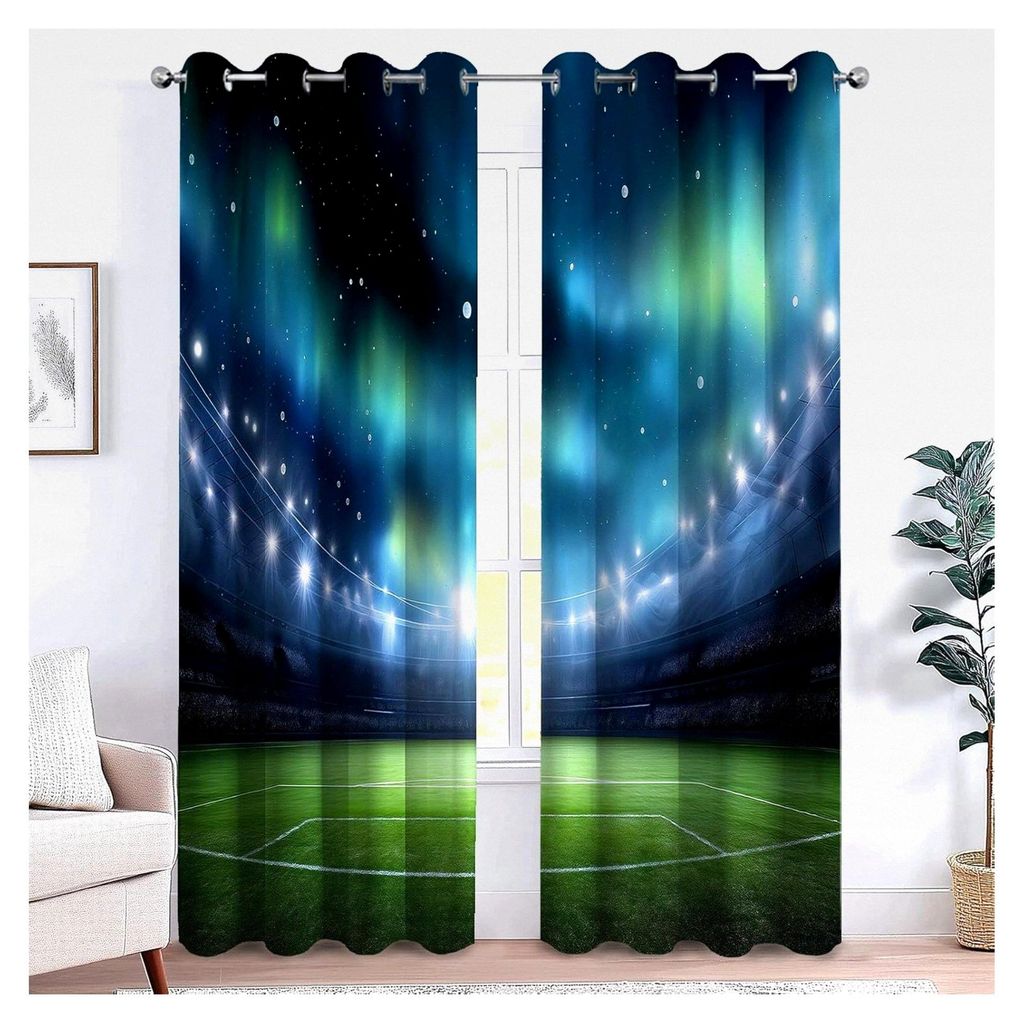 Blickdichte Vorhänge Modern Sport Fußball Stadion 2er Set, B 117 x H 230 cm mit Ösen, Lichtundurchlässig, Thermovorhang, Kälteschutz, Gardinen...