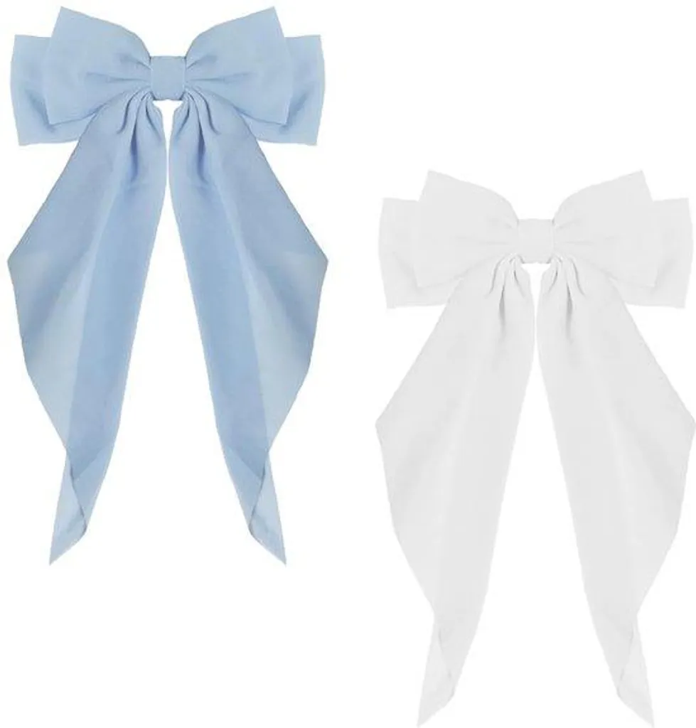 Grandes barrettes à cheveux nœud bleu et blanc - Lot de 2 pinces chic