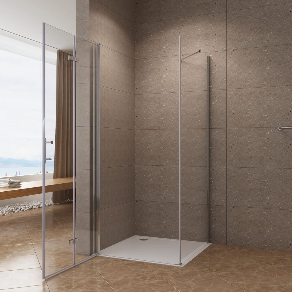 Duschkabine Eckdusche Eckeinstieg 75x70x195 cm Falttür Dusche Duschabtrennungen Glas 6 mm ESG Nano Klarglas Lotuseffekt Hebe-Senk Mechanismus Echt...