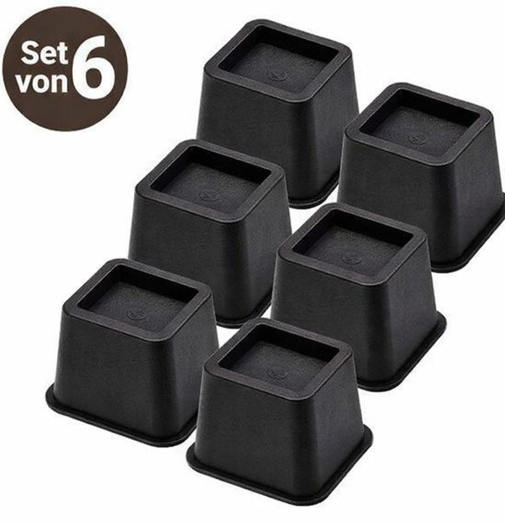 JustValue Möbelerhöher – 6er-Set – 8 cm Erhöhung – Max. 900 kg – Schwarz
