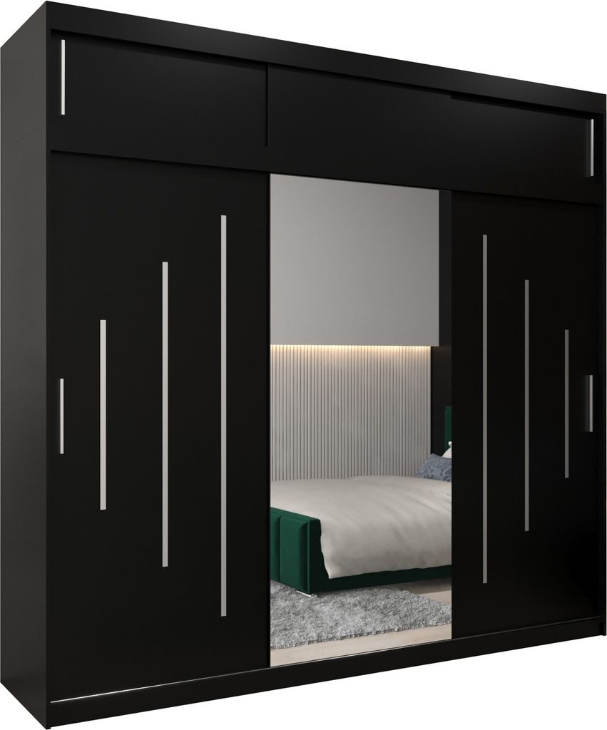 Kleiderschrank, Schiebetürenschrank Schlafzimmer, Schrank mit Spiegel YORK 1 250 mit Aufsatz, Höhe 240 cm