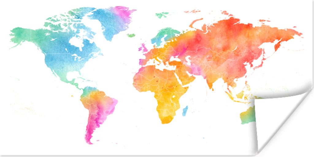 MuchoWow Poster Weltkarte - Einfach - Aquarell 80x40 cm - Wanddeko