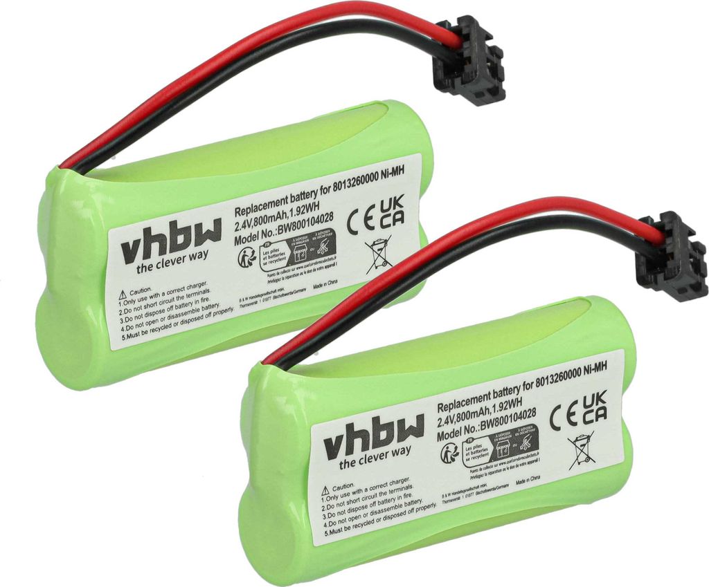 vhbw 2x Akku kompatibel mit VTech EMBARQ eGO, ip-8300, DS63224, DS63223, DS6322-4, ip8300, DS6322-3 schnurlos Festnetz Telefon (800 mAh, 2,4 V, NiMH)