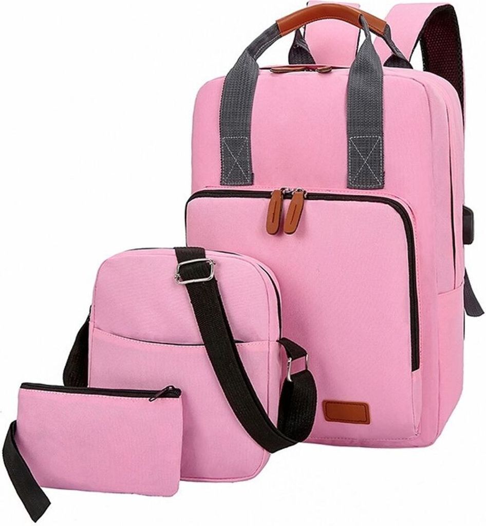 3-in-1 Reiserucksack Studentenschultasche mit USB-Anschluss, Farbe:Rosa