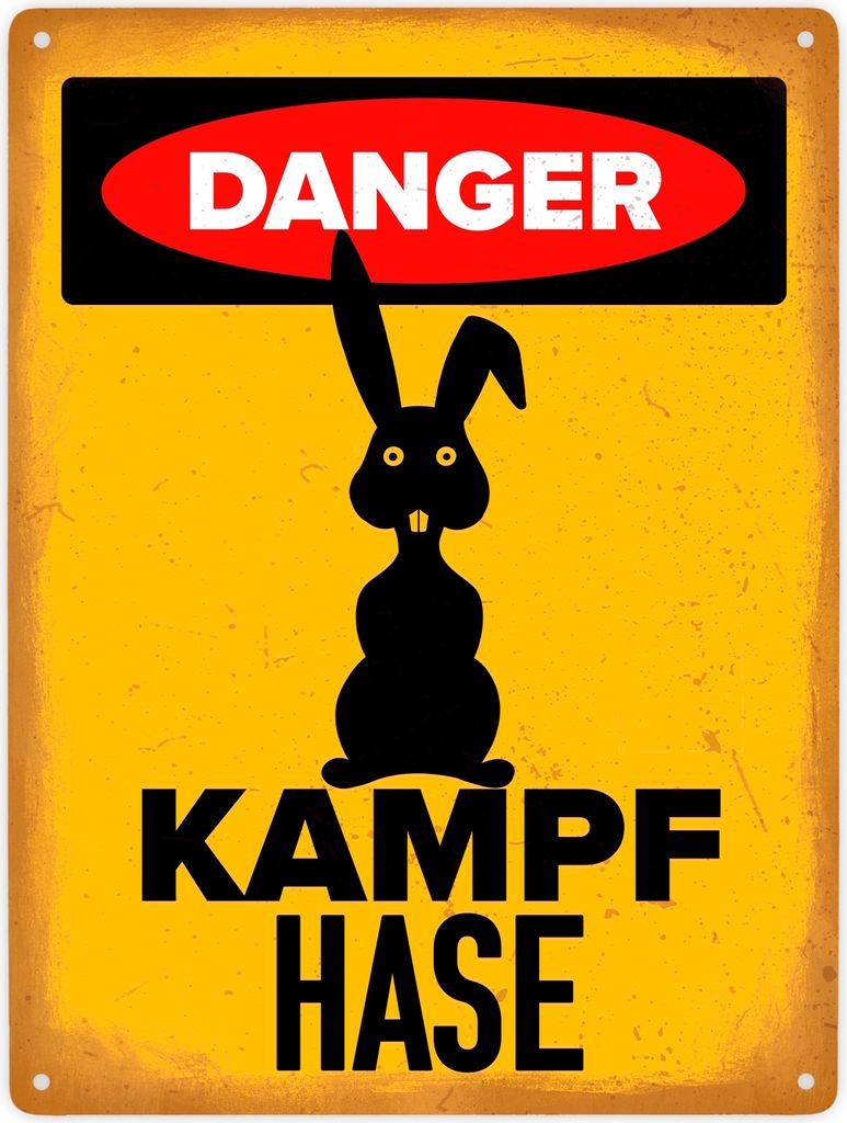 Danger Kampf Hase Metallschild XXL in 28x38 cm mit Hasen Silhouette