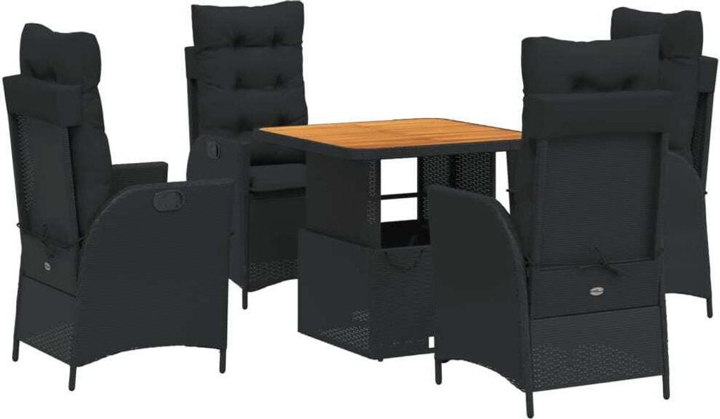 vidaXL 5-tlg. Garten-Essgruppe mit Kissen Schwarz Poly Rattan
