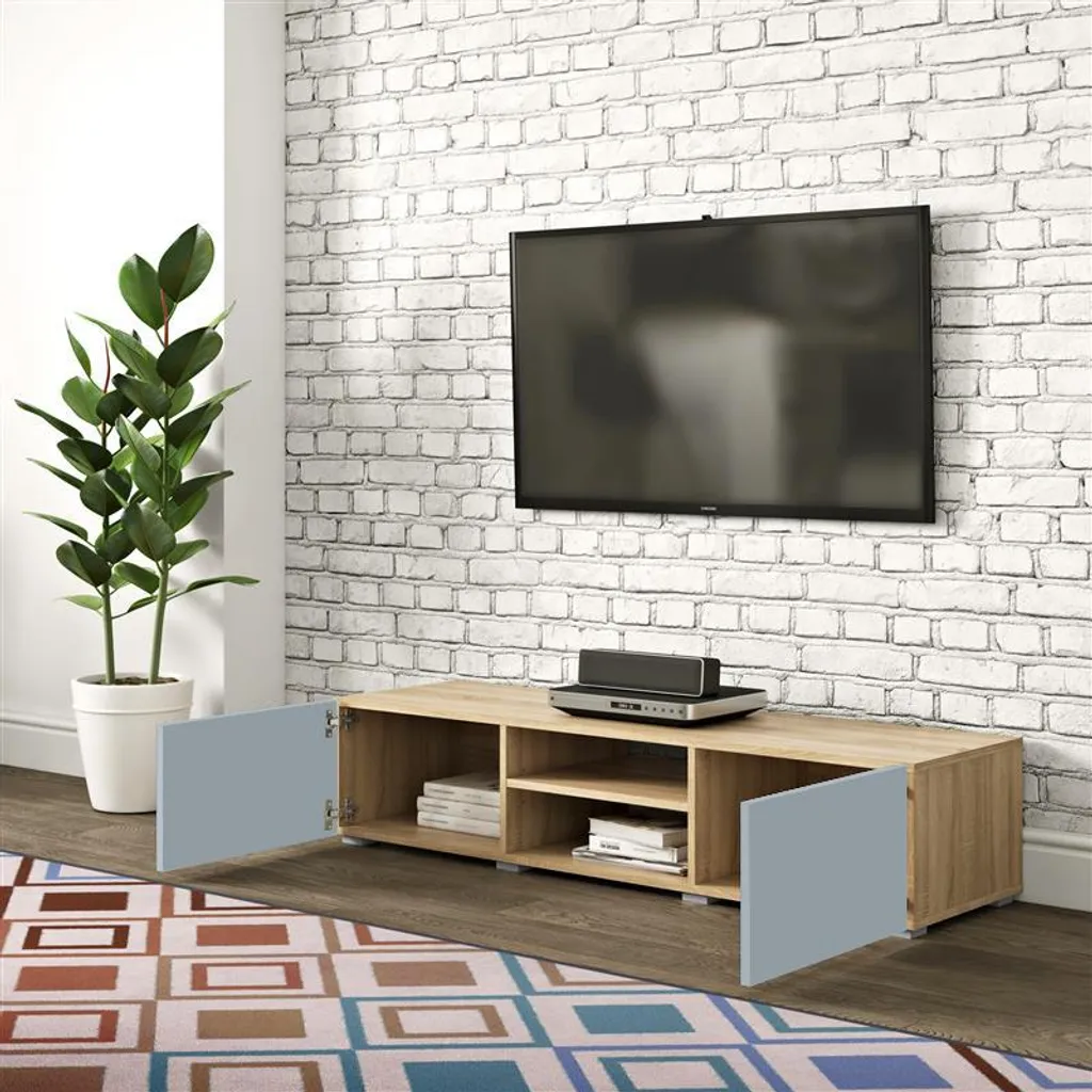 Mobile TV Industrial-Chic Rovere e Celeste 140cm | Stile Unico - 6